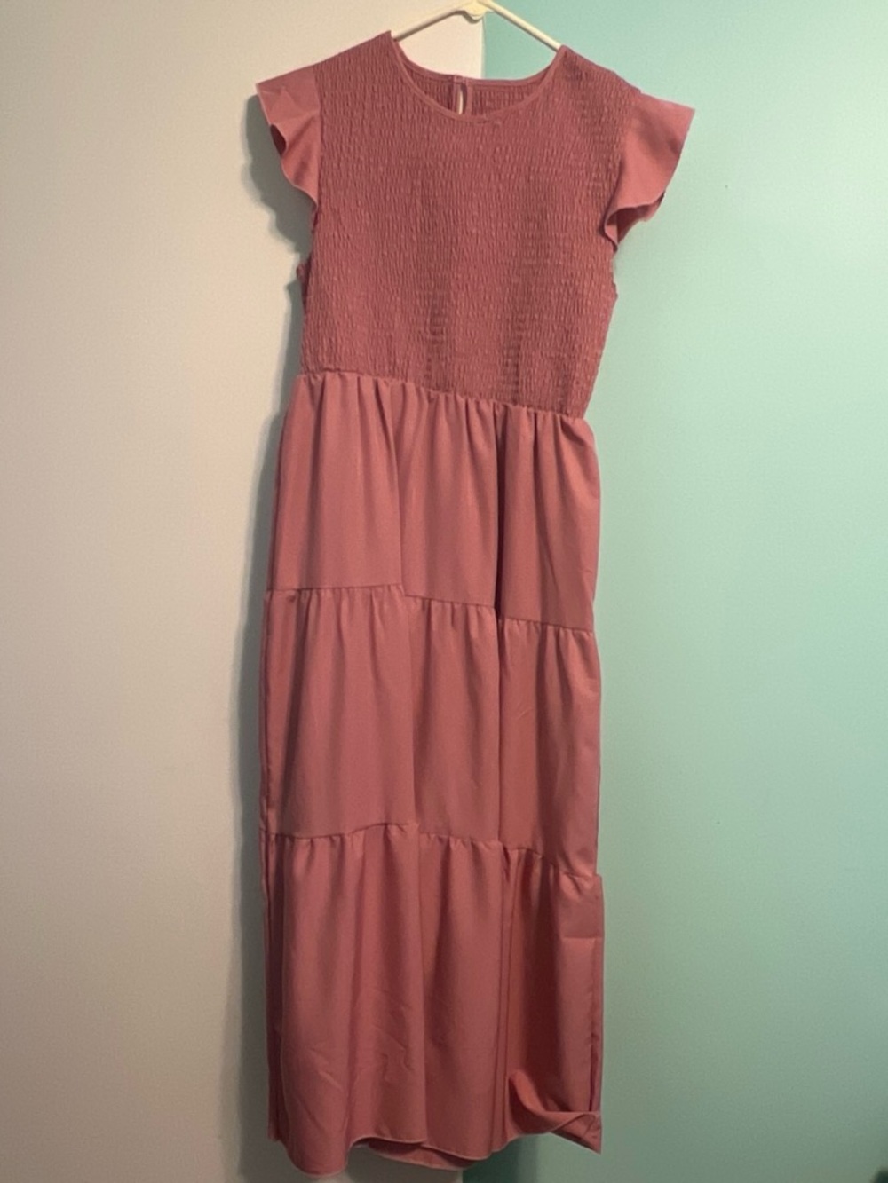 SHEIN Dusty Rose Tiered Maxi Dress with Flutter Sleeves